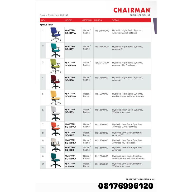 Kursi Kantor Chairman QUATTRO SC 1307 A 1307 1308 A 1308 1309 A 1309 1407 A 1407 1408 A 1408 1409 A 1409
