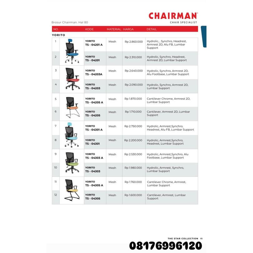 Kursi Kantor Chairman YORITO TS 04201 A 04201 04203 A 04203 04205 A 04205 04301 A 04301 04303 A 04303 04305 A 04305