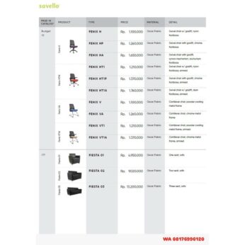 Kursi Kantor Savello FENIX H HP HA HT1 HT1P HT1A V VA VT1 VT1A & FIESTA 01 02 03