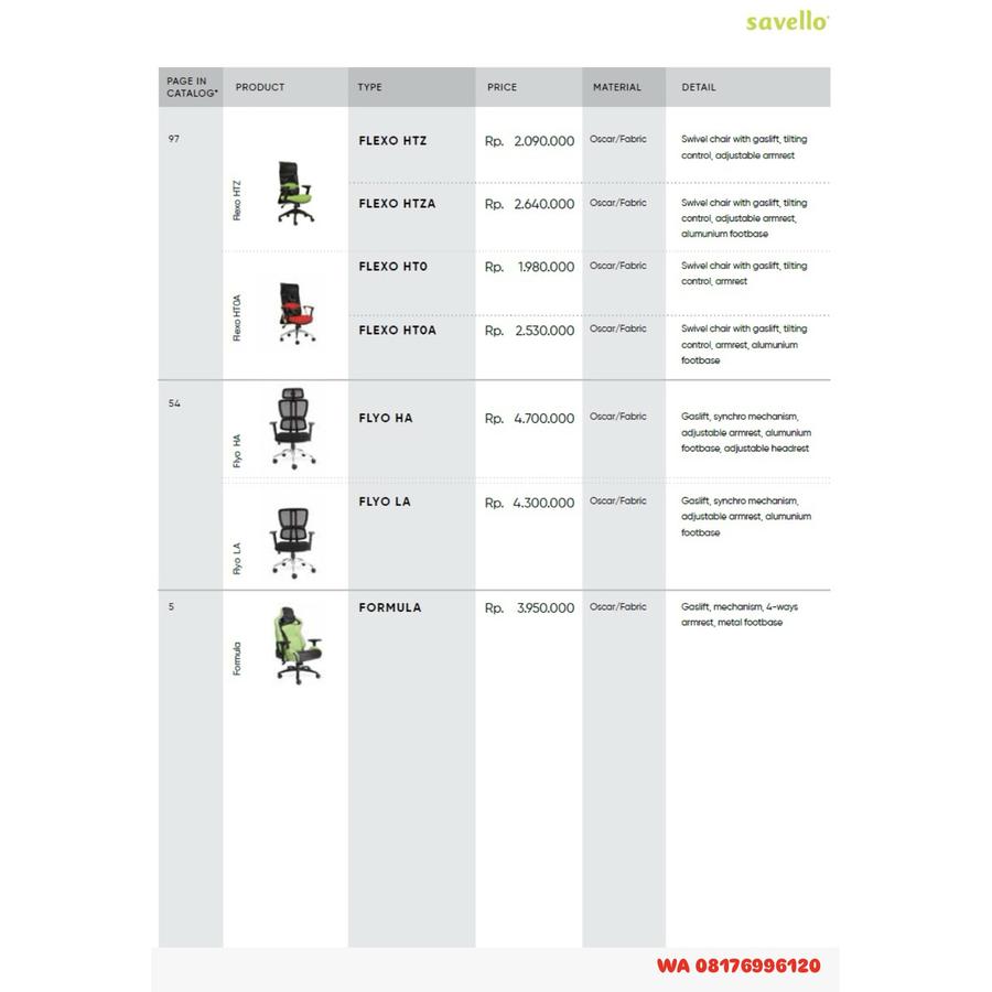 Kursi Kantor Savello FLEXO HTZ HTZA HTO HTOA, FLYO HA LA, FORMULA