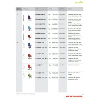 Kursi Kantor Savello GRANADA HTO HTOA MTO MTOA VTO VTOA & GRANDO HTO POP HTO MTO POP MTO V VTO POP VTO