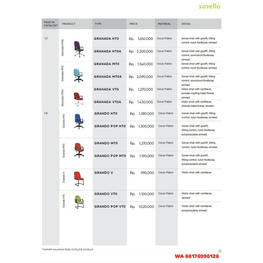Kursi Kantor Savello GRANADA HTO HTOA MTO MTOA VTO VTOA & GRANDO HTO POP HTO MTO POP MTO V VTO POP VTO