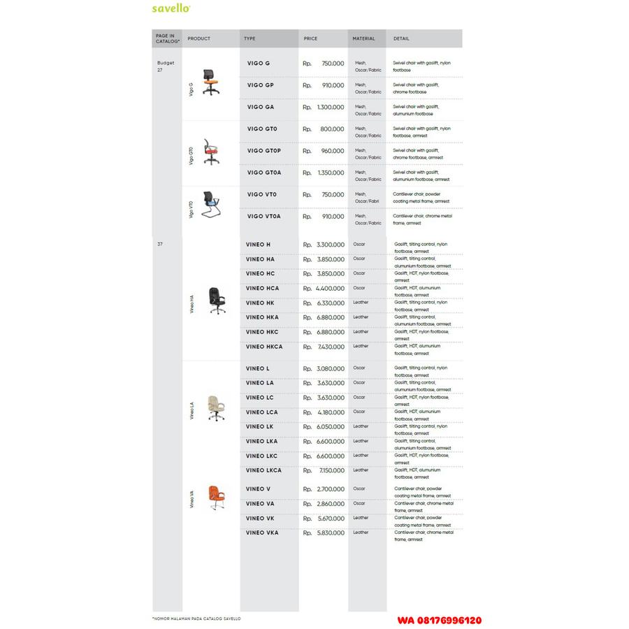 Kursi Kantor Savello VIGO G GP GA GT0 GT0P GT0A VT0 VT0A & VINEO H HA HC HCA HK HKA HKC HKCA L LA LC LCA LK LKA LKC LKCA V VA VK VKA