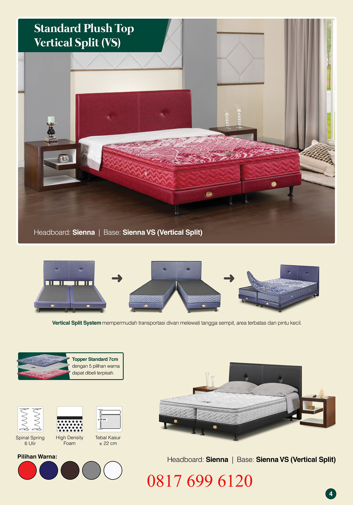 Springbed Guhdo Standard Plush Top Sienna Style VS (Vertikal split)